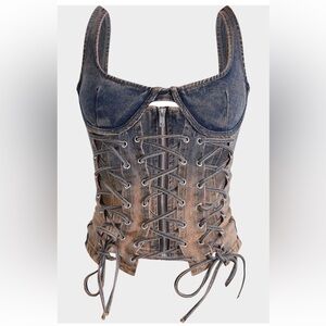 PRETTYLITTLETHING
Dirty Grey Lace Up Detail Denim Corset
